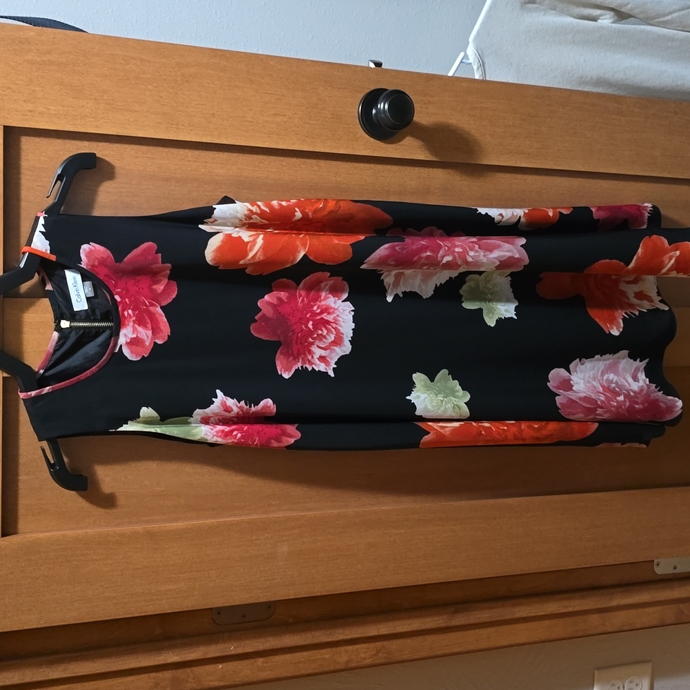 Calvin Klein Floral Sleeveless Chiffon Shiftdress